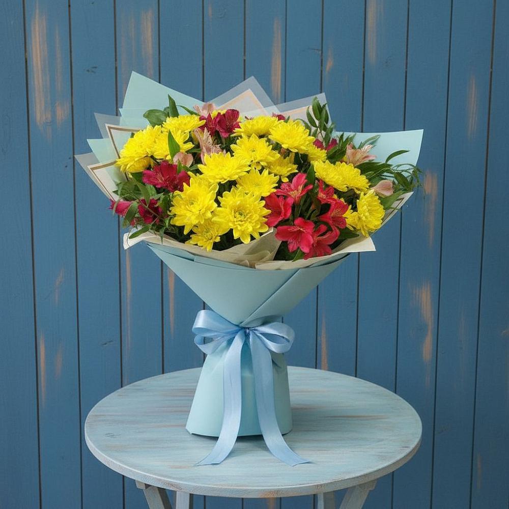 Букет цветов из: Альстромерии и Хризантемы в Поворино