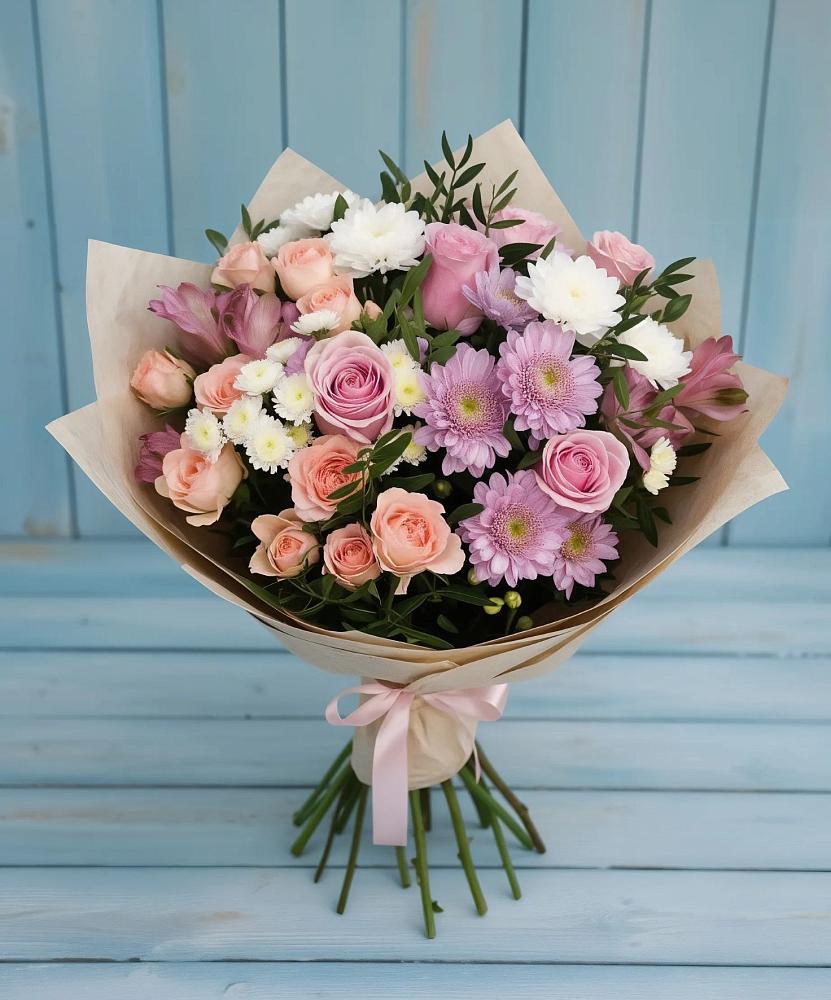Букет цветов из: Хризантемы, Розы и Альстромерии в Поворино