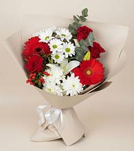 Букет цветов из:  Розы, Хризантемы, Герберы и Лилии в Поворино